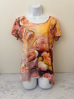 Onque Casual Top Women's S Blouse Beaded Embellished Floral Pink Pullover